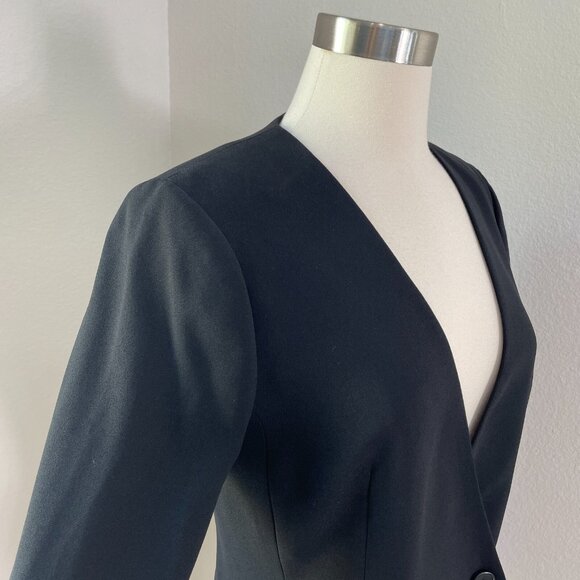 J Crew 365 Womens 4 Black French Girl Double Breasted Blazer Collarless Jacket - Picture 3 of 14